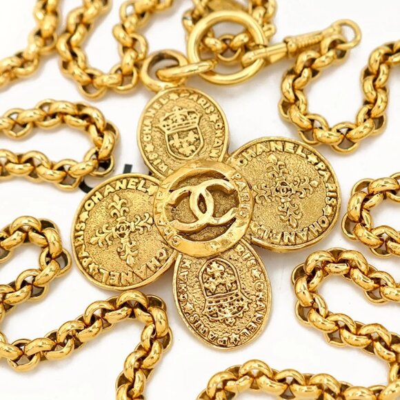 CHANEL CC Logo Cross Vintage Necklace 29" Gold Tone 28 Auth #24501 - Picture 1 of 9